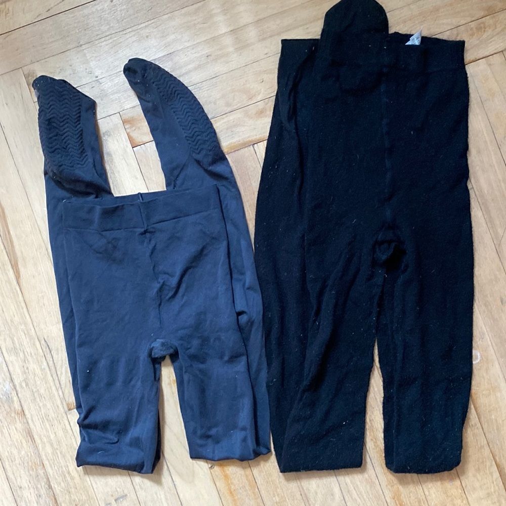 Bundle of two pairs of tights, H&M black and unlabeled gray.